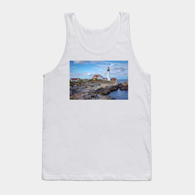 Portland Head Lighthouse Maine Rugged Landscape Tank Top by Debra Martz